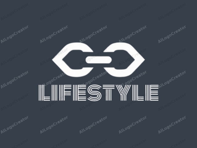 This is a minimalist digital logo design. The logo features a simple, stylized shape resembling an abstract chain link, rendered in a bold, white outline against a solid dark blue background. The shape is symmetrical, with two identical arcs connected at