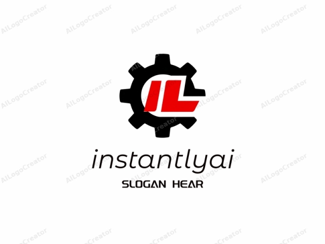 The logo features a bold, minimalist design consisting of a large black gear superimposed on a white background. The gear has twelve teeth evenly spaced around the rim, creating a symmetrical pattern. At the center of the gear, there are two