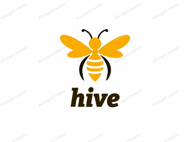 This image is a simplified, vector-style logo of a bee. The bee is rendered in a bold, solid yellow color, symbolizing the insect’s iconic appearance. Its body is elongated and segmented, with a distinct waist and six black,