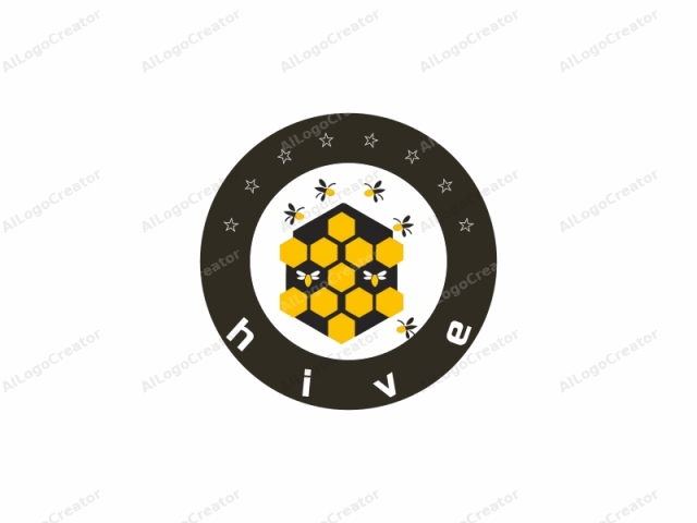 This logo is a minimalist, vector-style illustration of a honeycomb. The central theme is a hexagonal pattern with yellow cells representing the honeycombs. Around the honeycomb are black outlines that define the hexagonal structure. The honeycomb is