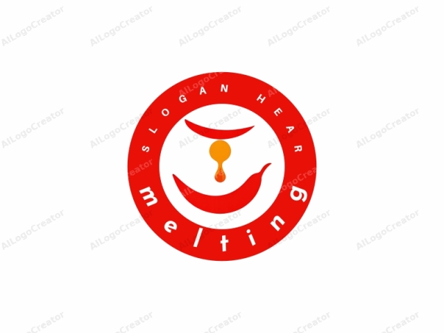 a stylized face. The image features a minimalist and abstract design, with a white background that makes the bold, bright red elements pop. At the top, there's a curved, upward-pointing red line representing a smile. Below this,