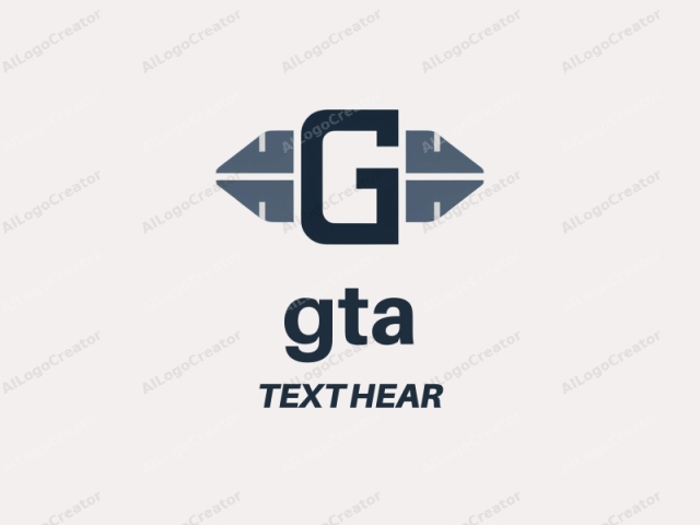 The logo is minimalist and abstract. It features a bold, dark blue, capital letter "G" centered horizontally and vertically, flanked by two symmetrical, smaller, dark blue, inverted triangle shapes that are pointed upwards. The triangles are positioned