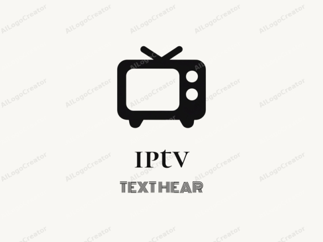 This is a minimalist, monochromatic logo design featuring a black, simplified drawing of an old-fashioned television set against a plain, off-white background. The television set is centrally positioned and has a classic boxy shape with distinct features. It features