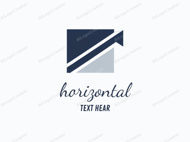 This image is a minimalist logo consisting of a square with a diagonal line that forms an upward arrow. The square is divided horizontally into two colors: the top half is a deep navy blue, while the bottom half is a light gray. The diagonal