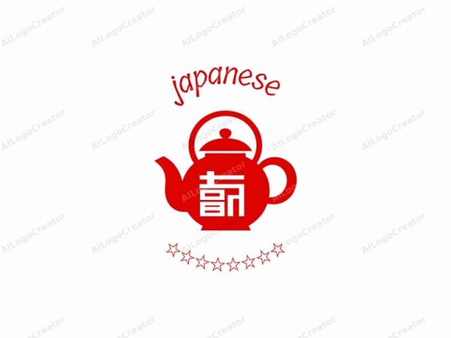 This is a minimalist, vector-based logo illustration in a bold red hue against a stark white background. The central subject is a stylized representation of a teapot. The teapot is depicted with simple, geometric lines, emphasizing its basic shape rather