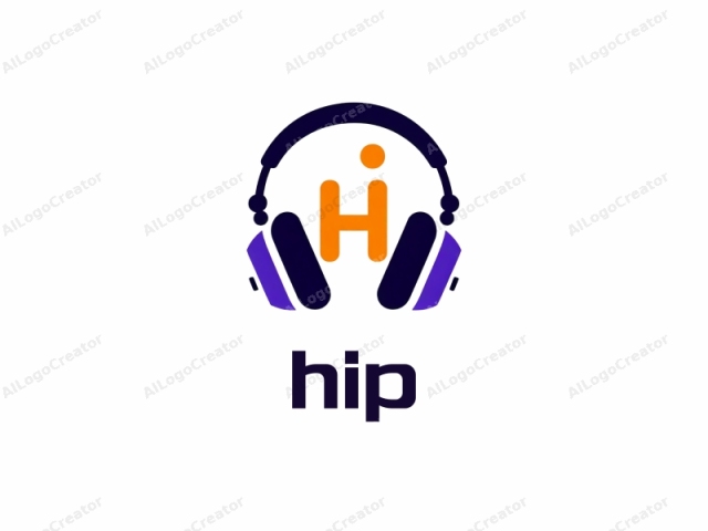 Este es un logotipo gráfico digital minimalista, que presenta un par de auriculares estilizados y de gran tamaño con un esquema de colores audaz y vibrante. Los auriculares se representan en blanco y negro sólido, con una prominente 'H' naranja en el auricular izquierdo.