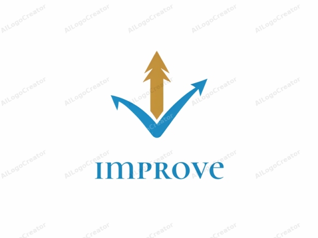 This logo features a minimalist and modern design, using a clean, geometric approach. Central to the image is a triangular shape resembling an arrow pointing upward, with a gold base and a blue tip. The triangle is positioned vertically in the center, and