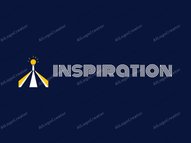 The image is a minimalist logo featuring a stylized road leading to a lighthouse. The road is depicted as a series of parallel white and yellow lines that converge towards the center. The white lines represent the path and the yellow lines symbolize the