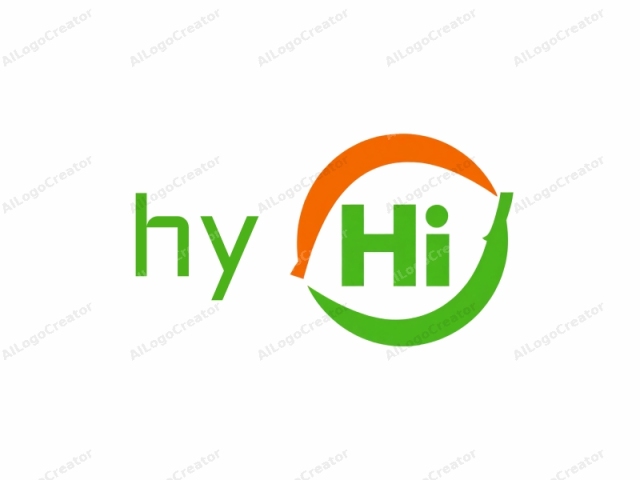 das Wort "Hi" innerhalb eines Kreises. Der Text "Hi" ist prominent in der Mitte des Bildes platziert, geschrieben in einer sauberen, modernen Sans-Serif-Schrift. Der Buchstabe "H" ist grün und der Buchstabe "I" ist orange