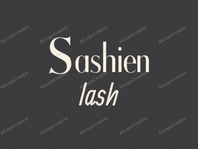 This is a minimalist logo image featuring the word "Sashienn" written in a sophisticated, serif font with elegant curves. The text is rendered in a pale beige color against a solid dark gray background, creating a striking contrast that enhances readability.