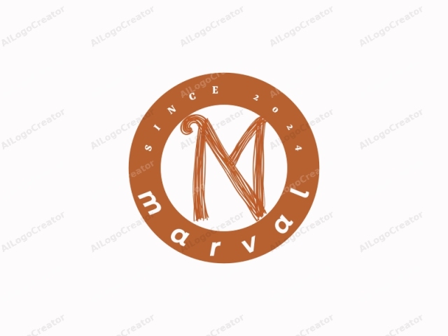 This image is a simple, digital drawing featuring a large letter "M" in a bold, brownish-orange color. The "M" has a rough, sketchy appearance, with the lines resembling hand-drawn strokes rather than smooth, digital