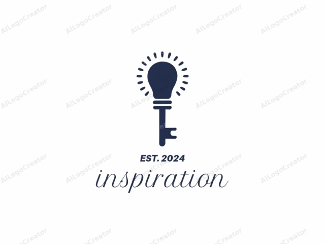 This is a simple, minimalist logo featuring a dark blue silhouette of a traditional key against a white background. The key, depicted in a stylized manner, is positioned centrally on the image. The key's handle curves to the left, and its