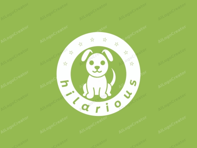 Este es un logo simple y minimalista que presenta una silueta blanca de un perro sobre un fondo verde lima sólido. El perro está representado sentado sobre sus patas traseras, mirando hacia adelante con su cola a la derecha. Sus orejas son caídas y tiene dos