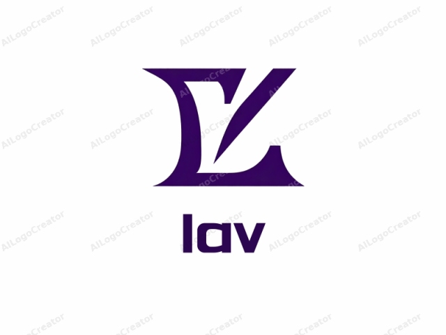 characterized by the use of a minimalist geometric design. The logo features a bold, abstract shape in deep purple, set against a clean white background. The central motif consists of a stylized letter "L" overlaid with a diagonal line that extends