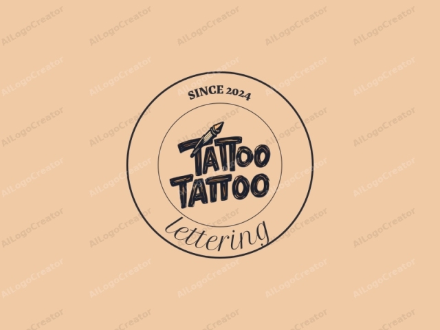 un estudio de tatuajes. Esta imagen de logotipo presenta un diseño minimalista con un fondo cálido y beige. El enfoque principal de la imagen es el texto "Tattoo Tattoo" en letras negras audaces con un ligero contorno naranja. Las letras están estilizadas