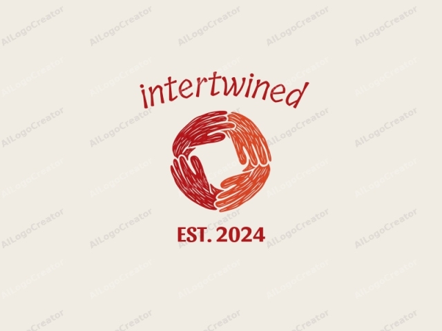 The image is a digital logo consisting of four hands arranged in a circular pattern against a beige background. Each hand is drawn in a simplistic, almost cartoon-like style, with clean, smooth lines that convey a sense of unity and togetherness
