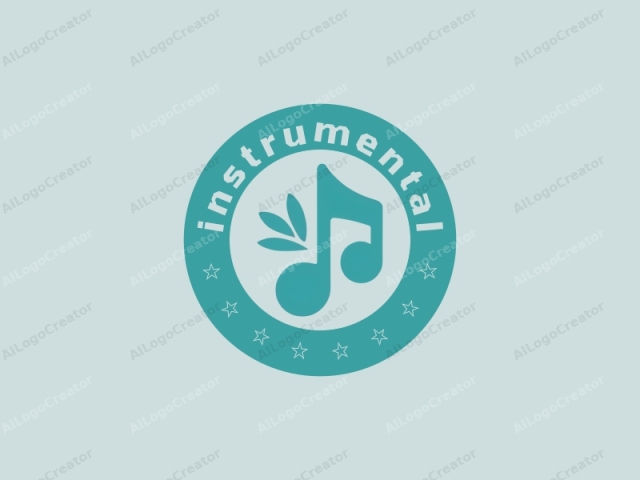 Dieses Logo-Bild ist ein einfaches und minimalistisches Design. Es zeigt eine türkisblaue Musiknote mit einer blattähnlichen Form, die links daran befestigt ist. Die Note ist zentral auf einem glatten, pastellblauen Hintergrund positioniert. Die Note ist abgerundet und hat eine