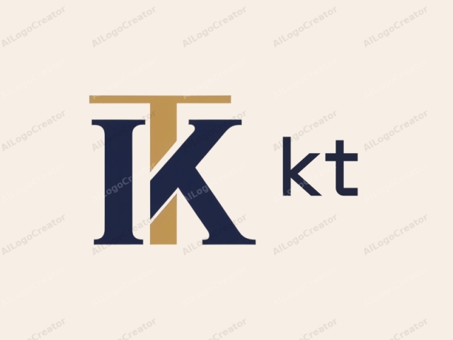 Ein Unternehmen. Das Bild zeigt ein minimalistisches und modernes Design, bestehend aus den Buchstaben "TK" in einer fetten Serif-Schriftart. Der "T" ist in einem tiefen Marineblau dargestellt, und der "K" ist in einem goldenen Gelb gehalten