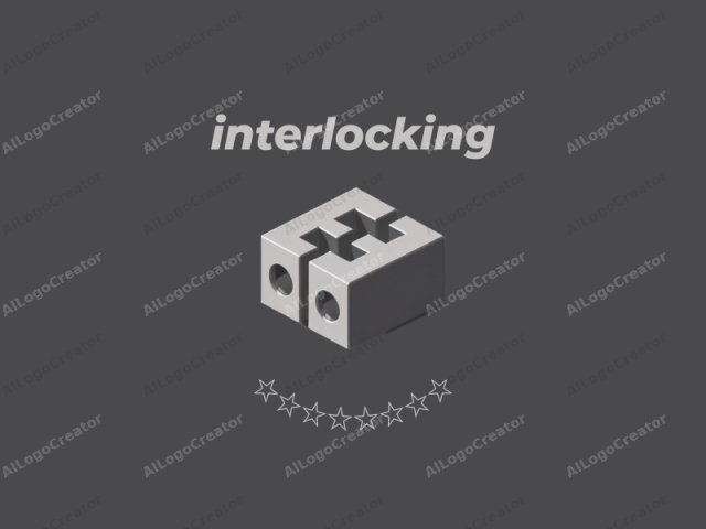 in a modern, minimalist style. The image features a three-dimensional block letter "E" rendered in a clean, geometric fashion. The block is metallic silver, giving it a sleek and industrial appearance. The letter is set against a solid, dark gray