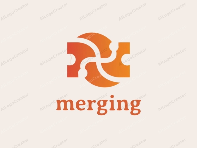 in a minimalist, geometric style. This logo features a simplified, abstract design that resembles a puzzle piece or gears, with two distinct elements. The background is a soft, pale beige, providing a neutral canvas that allows the logo to stand out sharply.