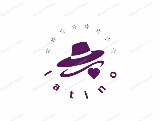 a stylized, minimalist design. The logo features a prominent, wide-brimmed hat with a pointed crown, depicted in a solid, deep purple hue. The hat is centered against a stark white background, providing a striking contrast that makes the