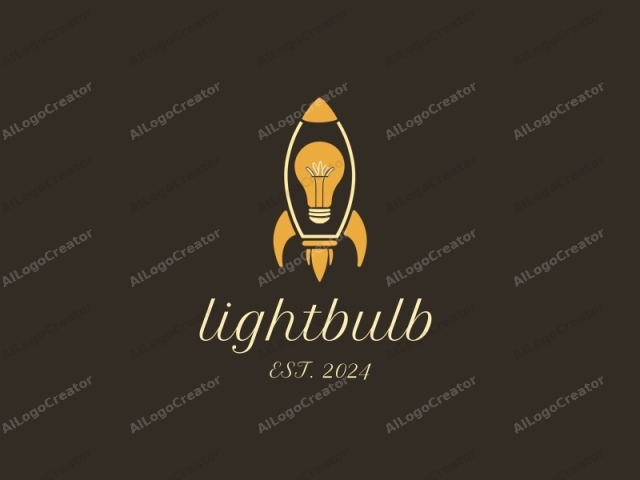 The logo features a minimalist, abstract design of a rocket ship against a solid dark brown background. The rocket is depicted in a bold, solid yellow color. The central focal point is a lightbulb, drawn in white, with a bulbous