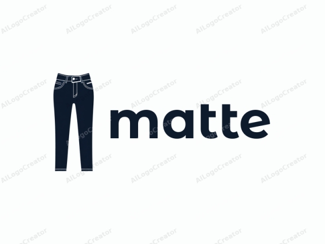 Este es un logo minimalista de estilo vectorial que presenta un par de jeans azul marino oscuro. Los jeans se representan con líneas limpias y audaces, y bordes afilados, destacando su diseño elegante y moderno. La parte delantera de los jeans está centrada con un botón visible y