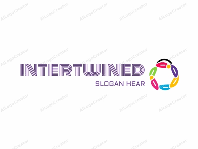 This image is a minimalist, abstract logo, primarily composed of colorful, oval shapes and lines arranged in a circular formation. The central design features six ovals of varying sizes and hues: a large, bright yellow oval at the top, followed by