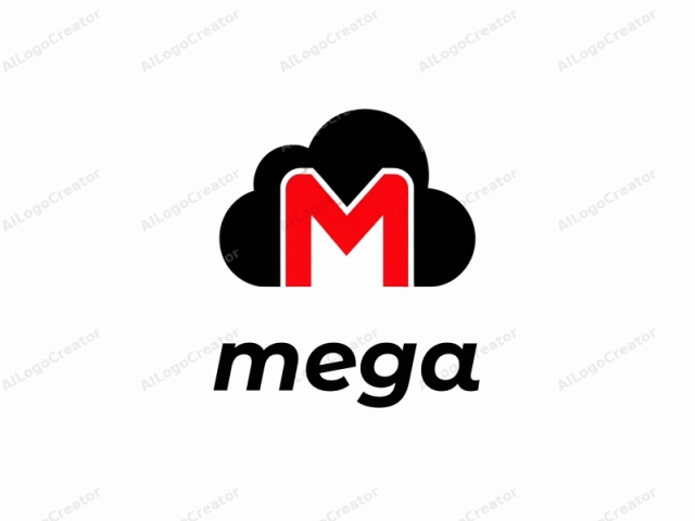 The image is a minimalist logo featuring a stylized letter "M" prominently displayed. The letter "M" is bold and capital, rendered in a thick, red font. It occupies the central and largest portion of the composition. Surrounding the