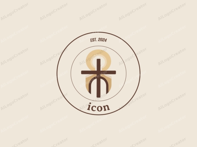 This image is a minimalist logo composed of geometric shapes in a monochromatic color palette. The primary shape is a large, stylized cross centered in the frame. The cross features broad, bold lines in shades of brown, with the horizontal and