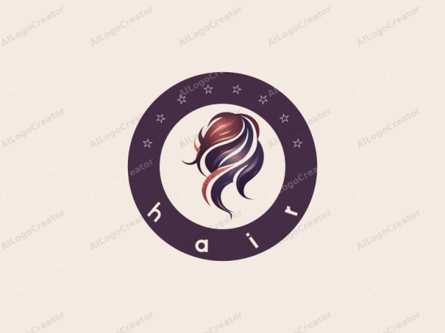 The image is a stylized logo depicting a hair style in a minimalist, abstract form. The design is composed of fluid, curved lines that resemble flowing hair. The lines are primarily dark brown and deep red, transitioning seamlessly with a gradient effect,