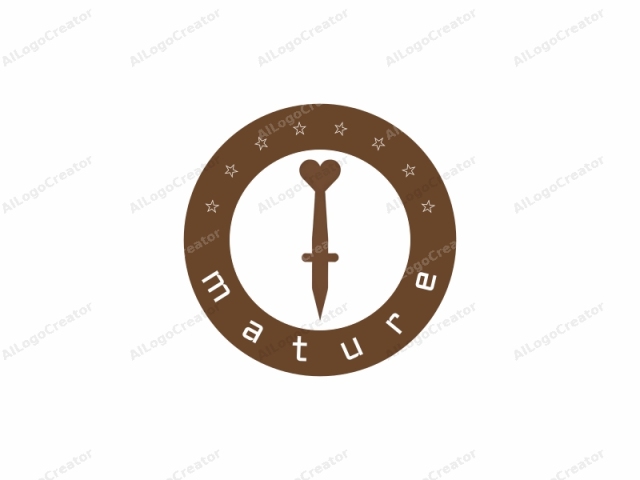 focusing on the design elements without any textual descriptions. The logo is a minimalist, monochromatic design featuring a stylized heart shape fused with a spear point. The heart shape is at the top, rendered in a deep brown, and it appears