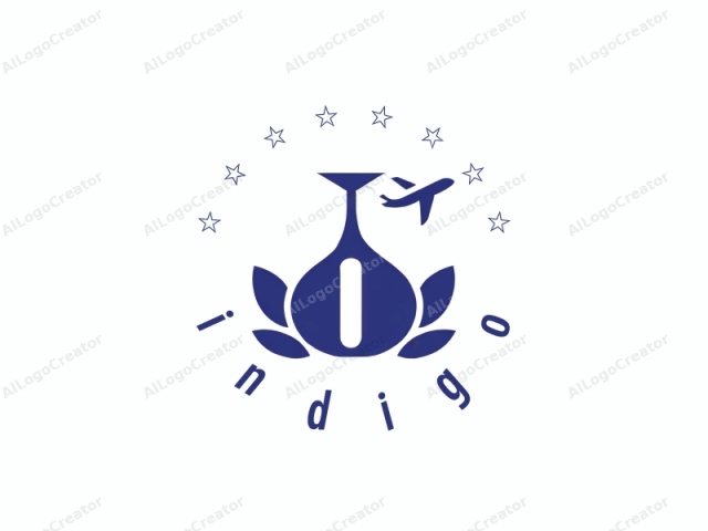 The image is a minimalist, vector-style digital graphic. It features a bold, dark blue silhouette of a stylized, inverted mushroom cap with a long stem, positioned in the center of the image. The stem of the mushroom is slender and curves