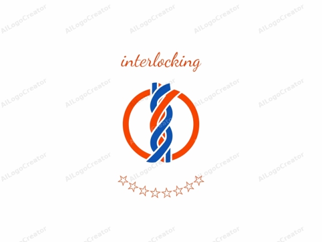 This is a minimalist logo design. The image features a bold and simple logo consisting of two intertwined, colored ribbons set against a plain white background. The central element is a thick, red ribbon that loops twice around a central axis, forming a