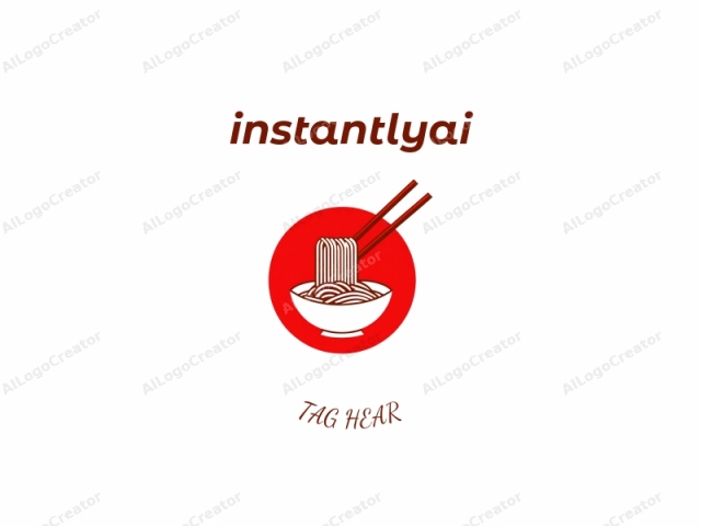 The logo is a clean, minimalist digital illustration. It features a simple, stylized representation of a bowl of noodles. The bowl, depicted in a solid brown color, sits centrally within a large, bold red circle. The noodles, also in