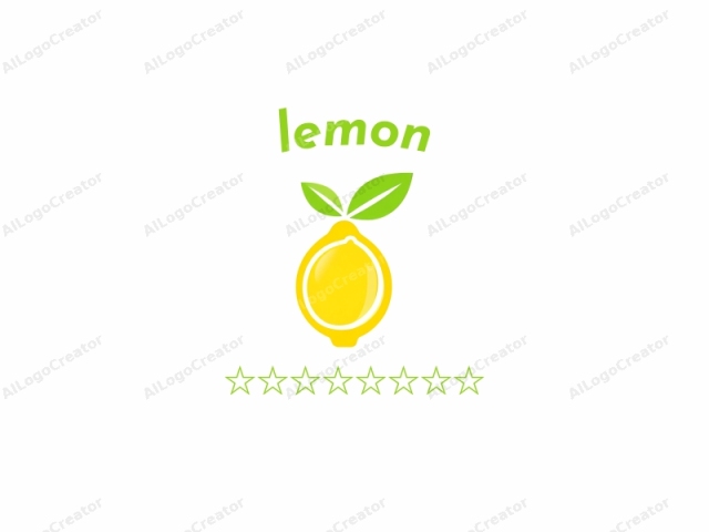 Este es un logotipo minimalista en gráficos vectoriales de un limón. El limón, representado en un amarillo brillante y vívido, domina el centro de la imagen. Tiene una forma suave y redonda con una ligera hendidura en un lado, similar al clásico