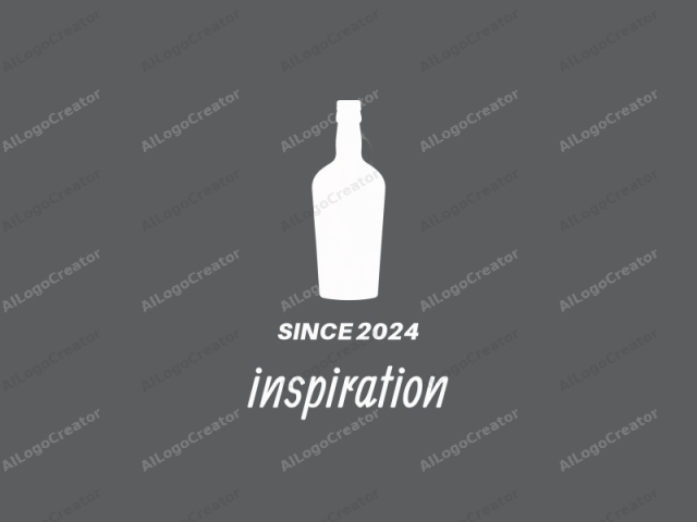 The image is a minimalist, monochrome, digital graphic. It features a circular composition centered on a solid gray background. Within this circle, the primary subject is a silhouette of a bottle in a side profile view. The bottle is depicted in solid
