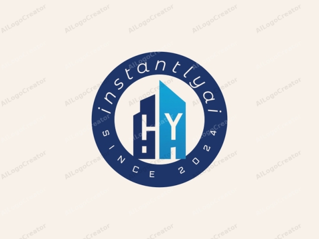 characterized by a minimalist, modern design. The image features a logo composed of two distinct parts, each part representing a different building element. The left side of the logo consists of a blue, angular, geometric shape resembling a skyscraper or high-rise