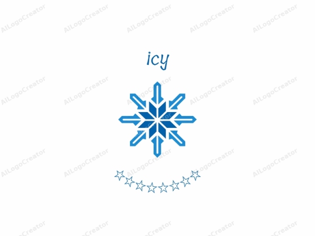 proporcionando información detallada sobre sus elementos y significado intencionado. Este es un logo estilizado y geométrico, que presenta un diseño similar a un copo de nieve representado en azul sobre un fondo blanco. El copo de nieve consta de ocho puntos simétricos que se extienden hacia afuera como brazos. Cada brazo