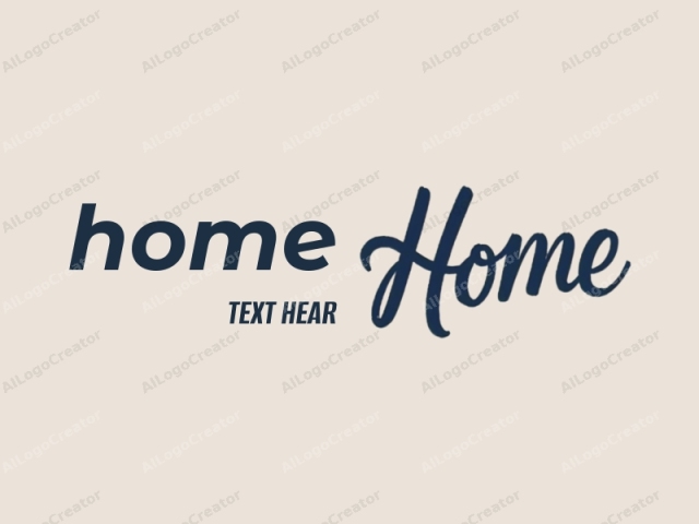 This is a minimalist digital logo image. The image features the word "Home" prominently in the center, written in a flowing, handwritten-style font in dark blue. The font style is cursive and somewhat whimsical, giving it a friendly and