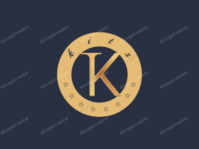 La imagen es una representación gráfica digital minimalista de la letra "K". El fondo es un azul marino sólido y profundo, proporcionando un contraste marcado que resalta el tono dorado de la letra. La "K" está representada de manera elegante y sofisticada