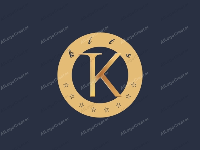 The image is a minimalist, digital graphic representation of the letter "K." The background is a solid, deep navy blue, providing a stark contrast that highlights the golden hue of the letter. The "K" is rendered in a sleek, elegant
