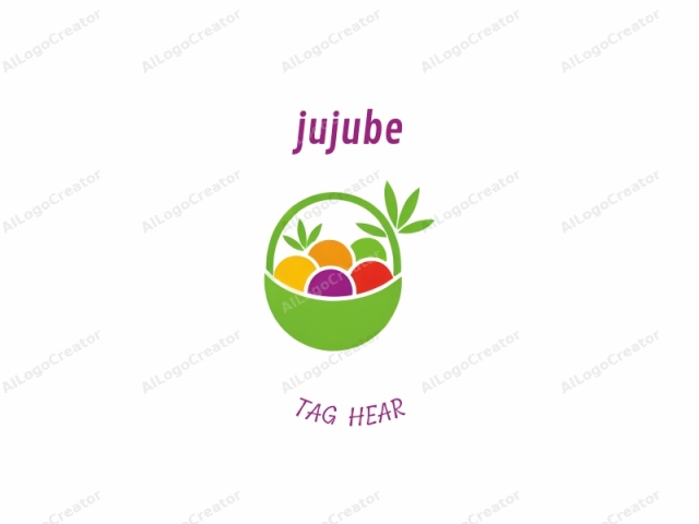 a stylized fruit basket. The logo is a clean, digital drawing rendered in a flat, modern graphic style. The design features a simple, green basket with rounded edges, set against a stark white background. The basket contains four distinct fruit pieces