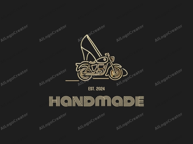 gekennzeichnet durch sein minimalistisches, modernes und elegantes Design. Das Logo zeigt eine minimalistische Illustration eines Motorrads vor einem einfarbigen schwarzen Hintergrund. Das Motorrad wird mit klaren, goldenen Linien dargestellt, was einen starken Kontrast zum dunklen Hintergrund schafft. Die Linien sind