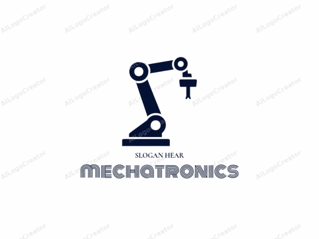 Este es un logotipo vectorial monocromático minimalista en negro sobre un fondo blanco. El logotipo representa una silueta simplificada de un brazo robótico industrial. El brazo robótico se muestra desde una perspectiva de arriba hacia abajo, con una sola articulación y un brazo largo,