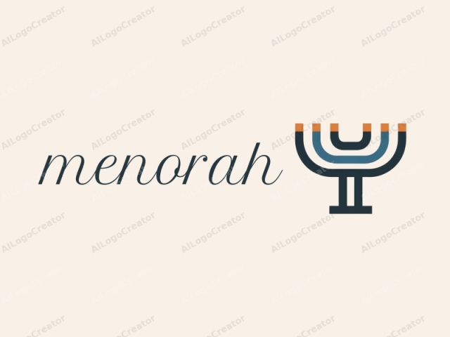 focusing on its visual elements, style, and symbolism. This is a minimalist digital logo design, featuring a stylized menorah. The menorah is drawn in a geometric, abstract fashion with clean, straight lines, devoid of realistic or naturalistic