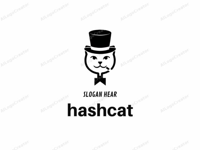 This logo is a minimalist black and white illustration of a cat wearing a top hat and smoking a cigarette, set against a stark white background. The cat's face is centrally positioned and rendered in a simplistic, clean, and monochromatic style.