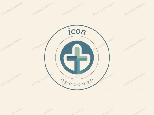 The logo is simple and modern, featuring a stylized cross with clean, geometric lines. The cross is centered within a circular frame that is divided horizontally into two sections. The top section of the circle is light teal, while the bottom section is