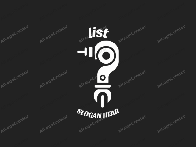 The image is a minimalist, monochromatic logo design featuring a stylized question mark shape. The main elements are white, set against a solid black background. The design is simple and abstract, with no intricate details or textures, giving it a