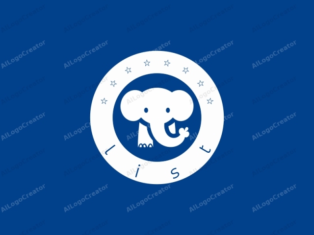 This is a minimalist logo image featuring a white, simplified, stylized illustration of an elephant. The elephant is depicted with a flat, two-dimensional design, using bold, clean lines. The elephant's head is large, with small, simple,